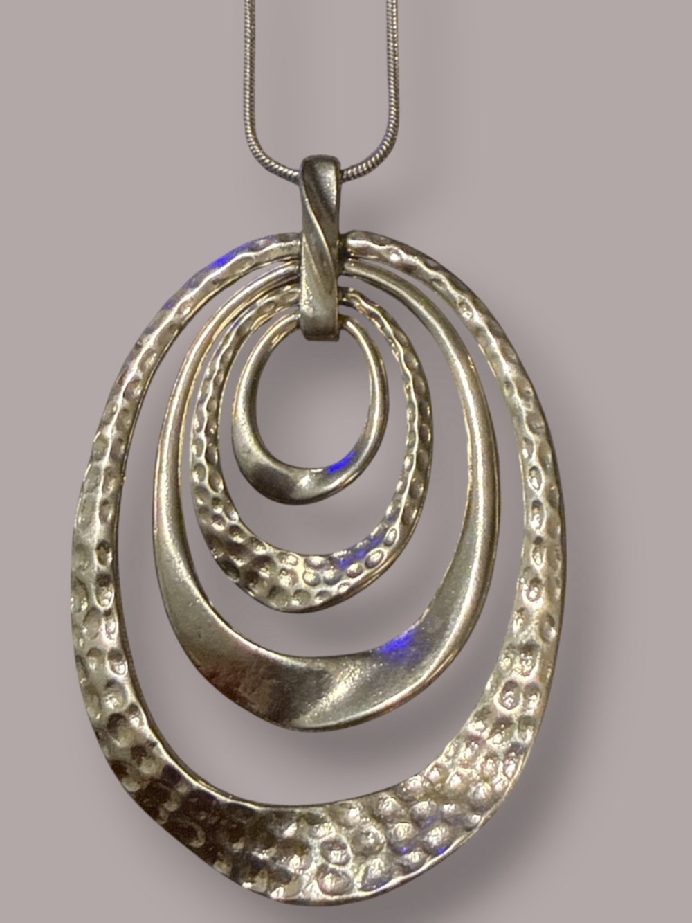Silver Tone Hammered Multi
Oval Statement Necklace - 18" + 3" Extender